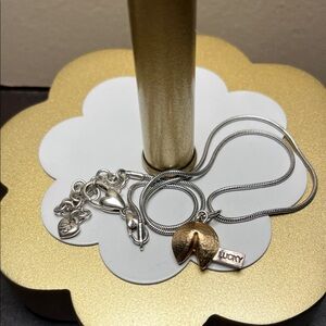 Brighton Lucky Fortune Cookie Necklace Two Tone Silver & Gold 18” Adjustable